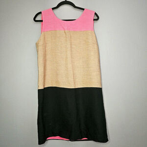 DKNY Color Block Linen Blend Sleeveless Shift Dress Pink Tan Black Womens‎ 10